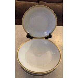 Vtg. Limoges France Vignaud Solid White w/ Gold trim Set of 4 Sauce Bowls 4.75"